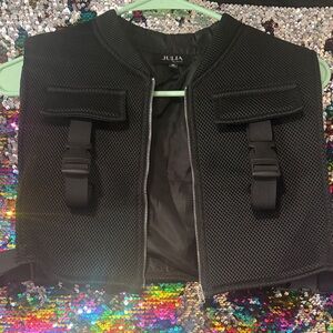 Black Mesh Vest with Buckle Details